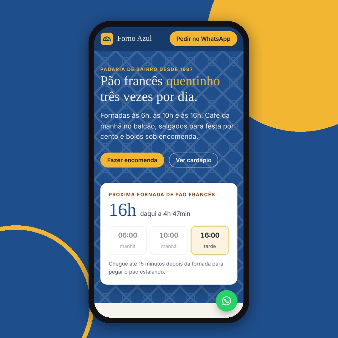 Site da Padaria Forno Azul no celular